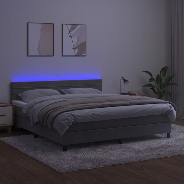 vidaXL Box spring postel s matrac&iacute; a LED světle &scaron;ed&aacute; 160x200 cm samet