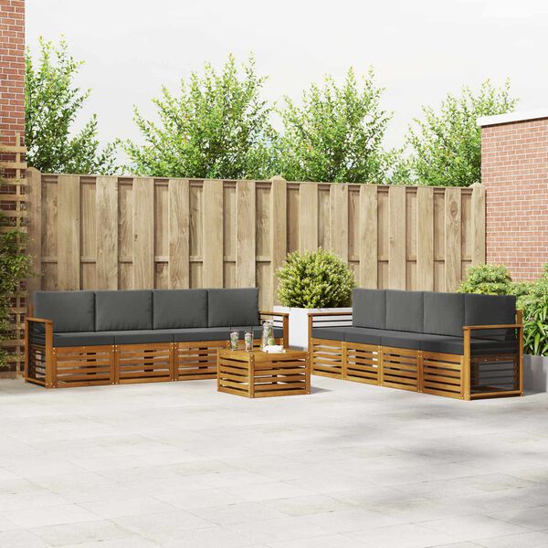 vidaXL Sedac&iacute; soupravy s pol&scaron;t&aacute;řem 9 pcs Přirozen&aacute; a Anthracitov&aacute;