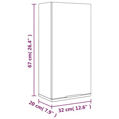 vidaXL Nástěnná koupelnová skříňka kouřový dub 32 x 20 x 67 cm