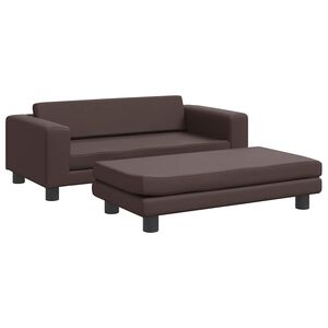 vidaXL Dětsk&aacute; pohovka s podnožkou hněd&aacute; 100 x 50 x 30 cm uměl&aacute; kůže