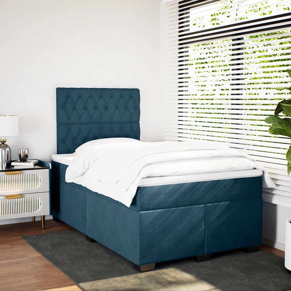 vidaXL Box spring postel s matrac&iacute; modr&aacute; 120 x 190 cm samet