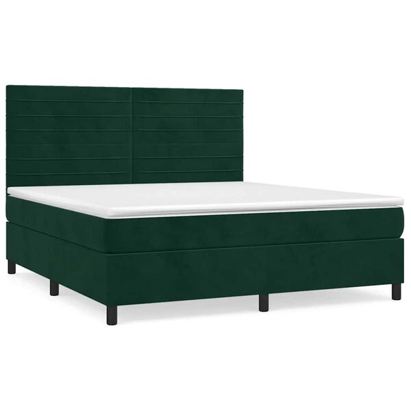 vidaXL Box spring postel s matrac&iacute; tmavě zelen&aacute; 180x200 cm samet