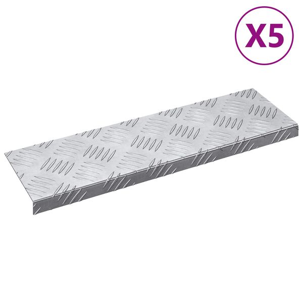 vidaXL Schodov&eacute; n&aacute;&scaron;lapy Obd&eacute;ln&iacute;kov&yacute; 5 pcs Stř&iacute;brn&aacute; 60 x 18 cm Hlin&iacute;k