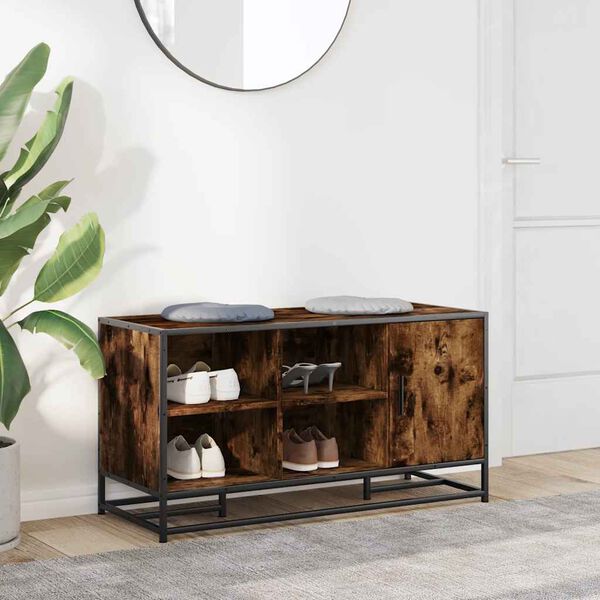 vidaXL Lavice s botníkem kouřový dub 100x40x53,5 cm kompozit a kovu