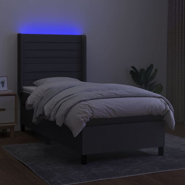 vidaXL Box spring postel s matrac&iacute; a LED tmavě &scaron;ed&aacute; 90x200 cm textil