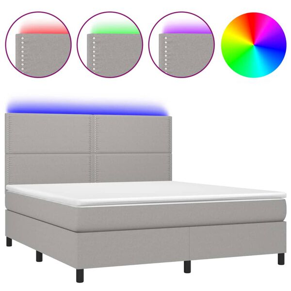 vidaXL Box spring postel s matrac&iacute; a LED světle &scaron;ed&aacute; 160x200 cm textil