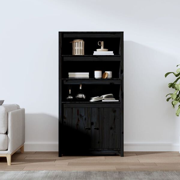 vidaXL Skříň highboard černá 80 x 35 x 154 cm masivní borové dřevo