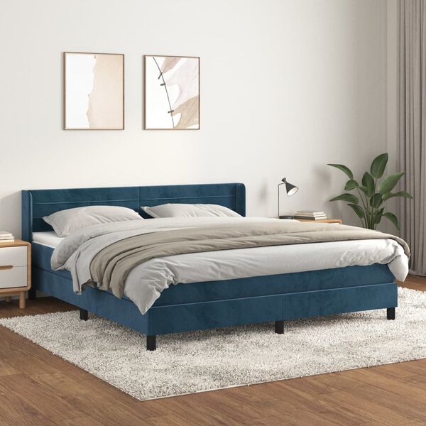 vidaXL Box spring postel s matrac&iacute; tmavě modr&aacute; 180x200 cm samet
