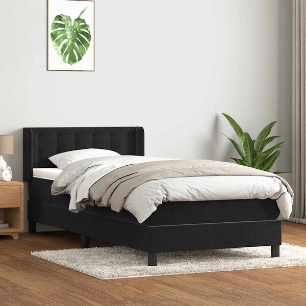 vidaXL Box spring postel s matrac&iacute; čern&aacute; 90x210 cm samet
