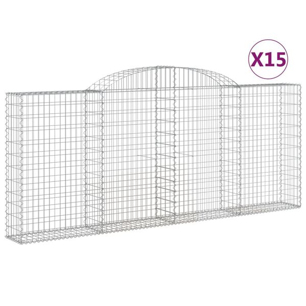 vidaXL Klenut&eacute; gabionov&eacute; ko&scaron;e 15ks 300x30x120/140cm pozinkovan&eacute; železo