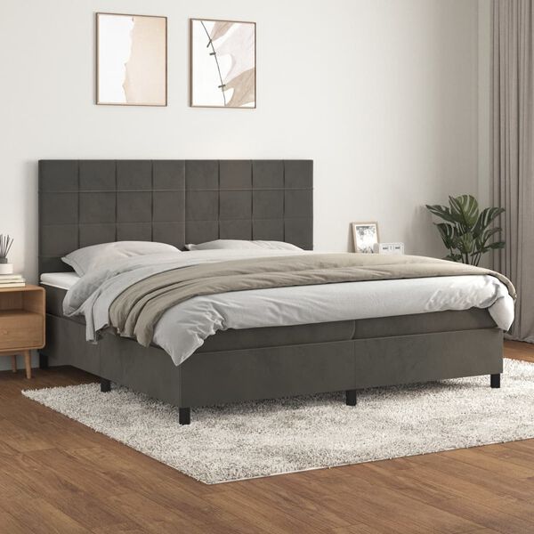vidaXL Box spring postel s matrac&iacute; tmavě &scaron;ed&aacute; 200x200 cm samet