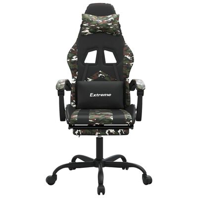 vidaXL Otočná herní židle s podnožkou černá a maskáčová umělá kůže