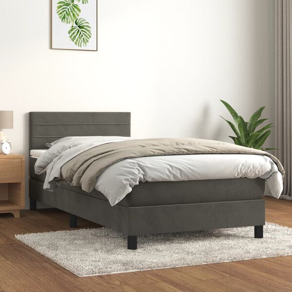 vidaXL Box spring postel s matrac&iacute; tmavě &scaron;ed&aacute; 100x200 cm samet