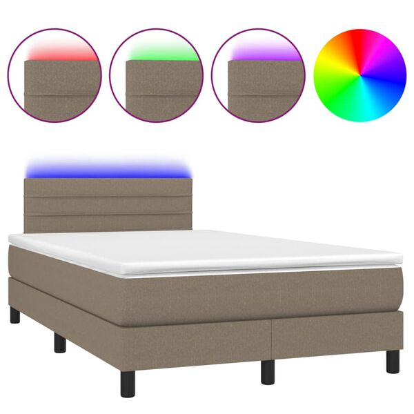 vidaXL Box spring postel s matrac&iacute; a LED taupe 120 x 200 cm textil