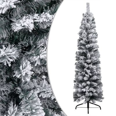 vidaXL Úzký vánoční stromek s LED zasněžený zelený 150 cm PVC
