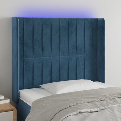 vidaXL Čelo postele s LED tmavě modré 93 x 16 x 118/128 cm samet