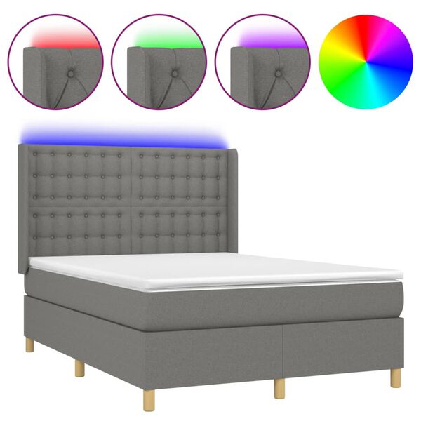 vidaXL Box spring postel s matrac&iacute; a LED tmavě &scaron;ed&aacute; 140x190 cm textil