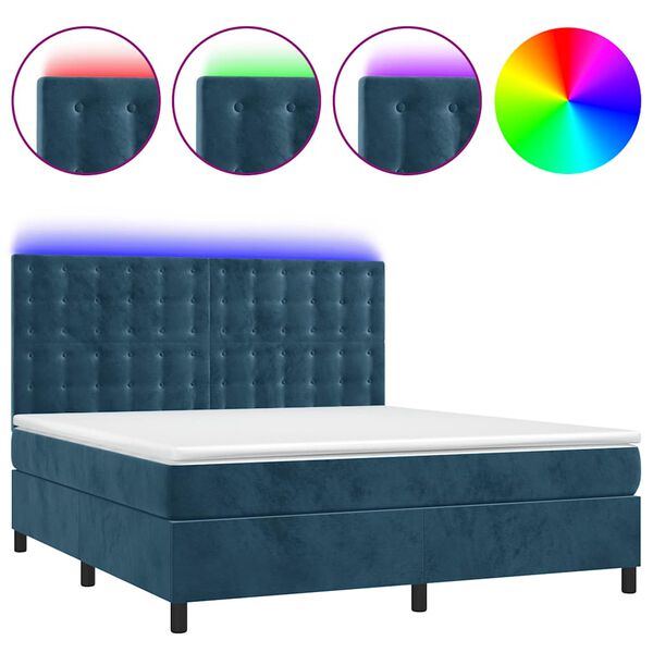 vidaXL Box spring postel s matrac&iacute; a LED tmavě modr&aacute; 160x200 cm samet