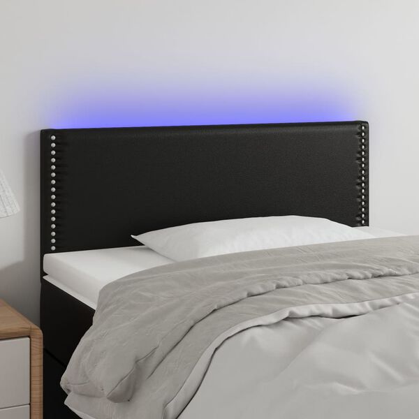 vidaXL Čelo postele s LED čern&eacute; 90x5x78/88 cm uměl&aacute; kůže