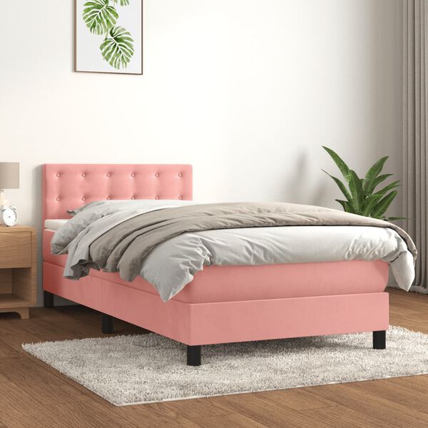 vidaXL Box spring postel s matrac&iacute; růžov&aacute; 100x200 cm samet