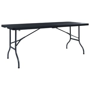 vidaXL Skl&aacute;dac&iacute; zahradn&iacute; stůl čern&yacute; 180x75x72 cm HDPE imatace ratan