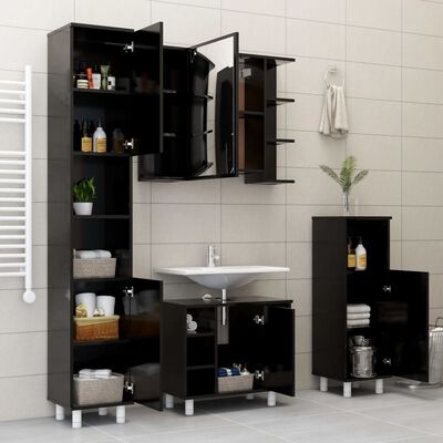 vidaXL Koupelnová skříňka černá 30 x 30 x 179 cm dřevotříska