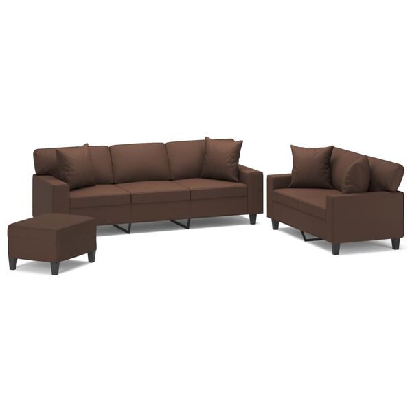 vidaXL 3d&iacute;ln&aacute; sedac&iacute; souprava s pol&scaron;t&aacute;ři a podu&scaron;kami hněd&aacute; uměl&aacute; kůže