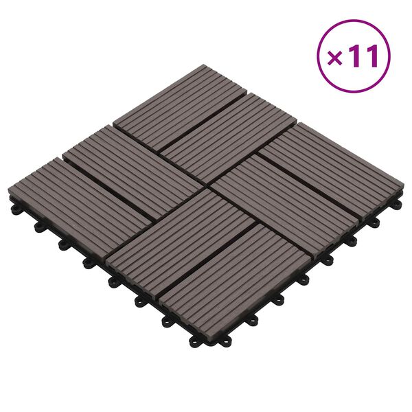 vidaXL Dlažba na terasu 11 pcs Tmavě hněd&aacute; 30 x 30 cm Dřevoplast