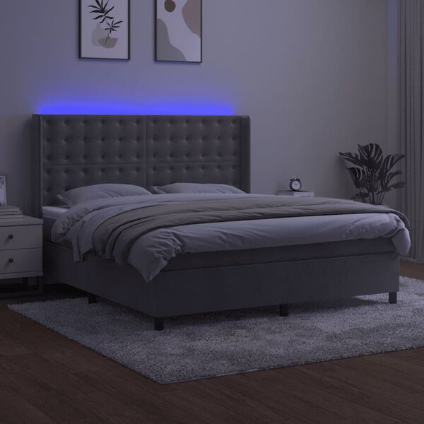 vidaXL Box spring postel s matrac&iacute; a LED světle &scaron;ed&aacute; 160x200 cm samet