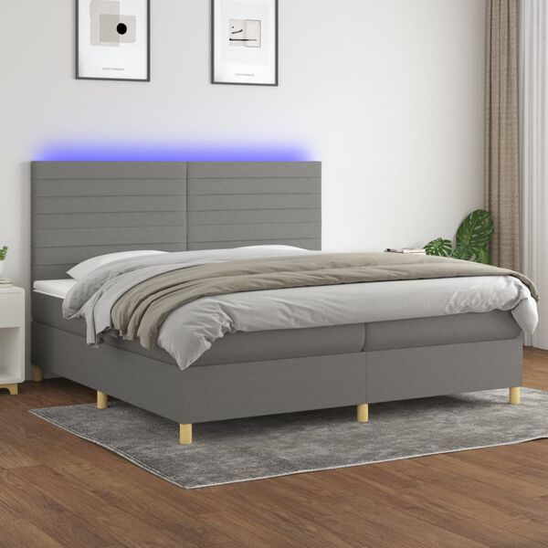 vidaXL Box spring postel s matrac&iacute; a LED tmavě &scaron;ed&aacute; 200x200 cm textil