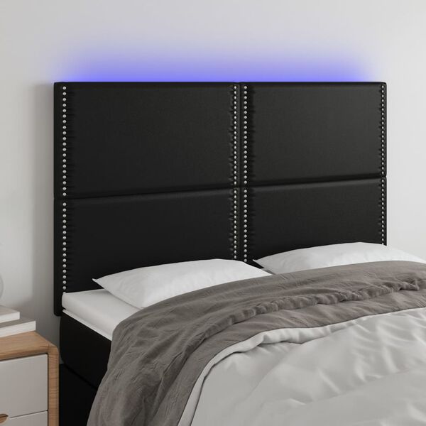 vidaXL Čelo postele s LED čern&eacute; 144x5x118/128 cm uměl&aacute; kůže