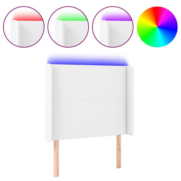 vidaXL Čelo postele s LED bílé 83 x 16 x 118/128 cm umělá kůže