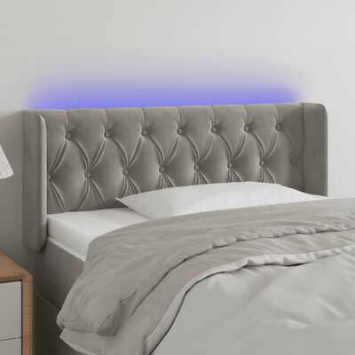 vidaXL Čelo postele s LED světle šedé 93 x 16 x 78/88 cm samet