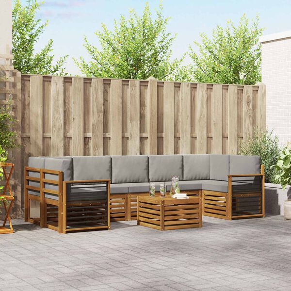 vidaXL Sedac&iacute; soupravy s pol&scaron;t&aacute;řem 8 pcs Př&iacute;rodn&iacute; a světle &scaron;ed&aacute;