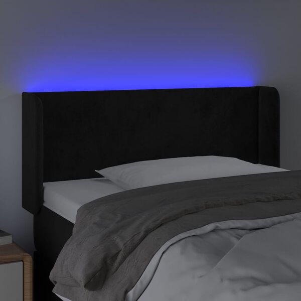 vidaXL Čelo postele s LED čern&eacute; 93 x 16 x 78/88 cm samet