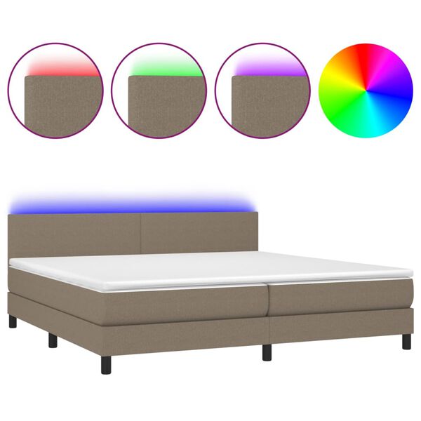 vidaXL Box spring postel s matrac&iacute; a LED taupe 200x200 cm textil