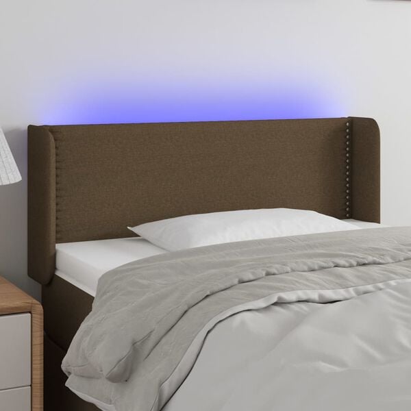 vidaXL Čelo postele s LED tmavě hněd&eacute; 83 x 16 x 78/88 cm textil