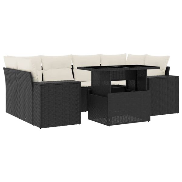 vidaXL 7d&iacute;ln&aacute; zahradn&iacute; sedac&iacute; souprava s podu&scaron;kami čern&aacute; polyratan