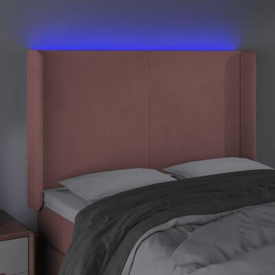 vidaXL Čelo postele s LED růžové 147 x 16 x 118/128 cm samet