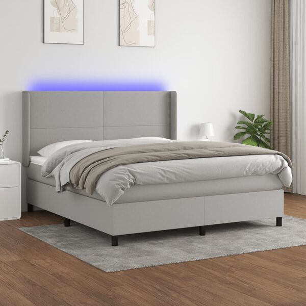 vidaXL Box spring postel s matrac&iacute; a LED světle &scaron;ed&aacute; 160x200 cm textil