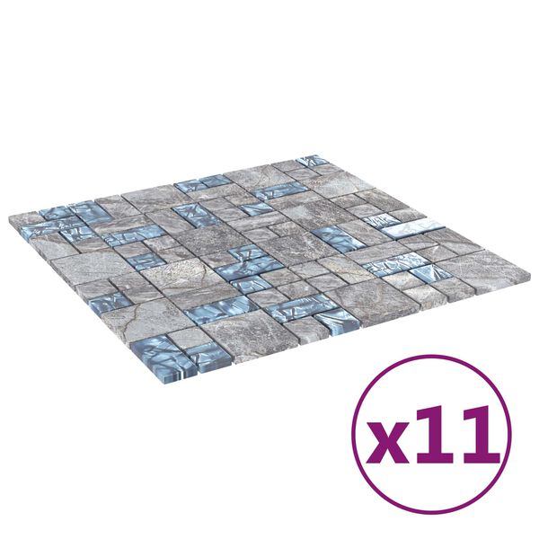 vidaXL Mozaikov&aacute; dlažba 11 pcs &Scaron;ed&aacute; a modr&aacute; 50 x 50 cm Sklo