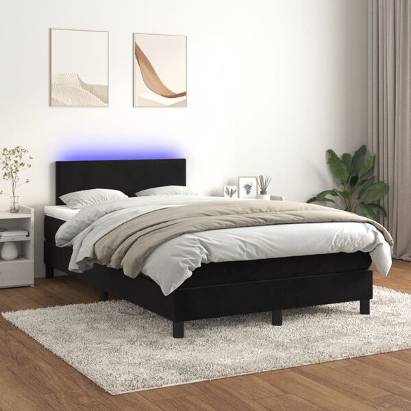 vidaXL Box spring postel s matrac&iacute; a LED čern&aacute; 120x200 cm samet
