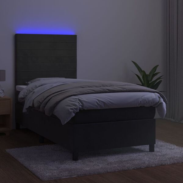 vidaXL Box spring postel s matrac&iacute; a LED tmavě &scaron;ed&aacute; 80 x 200 cm samet