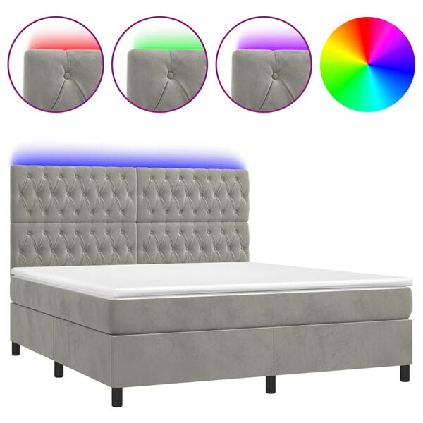 vidaXL Box spring postel s matrac&iacute; a LED světle &scaron;ed&aacute; 180x200 cm samet