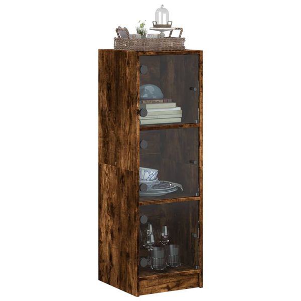 vidaXL Highboard se skleněn&yacute;mi dv&iacute;řky kouřov&yacute; dub 35 x 37 x 109 cm