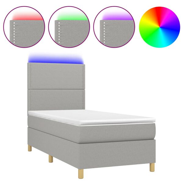 vidaXL Box spring postel s matrac&iacute; a LED světle &scaron;ed&aacute; 100x200 cm textil