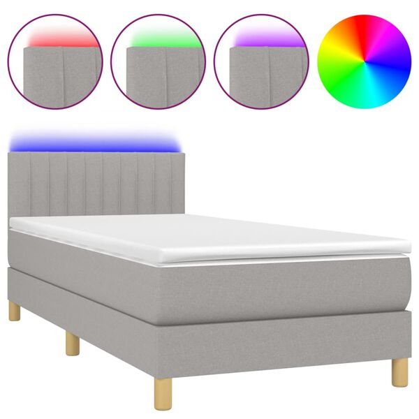vidaXL Box spring postel s matrac&iacute; a LED světle &scaron;ed&aacute; 90x200 cm textil