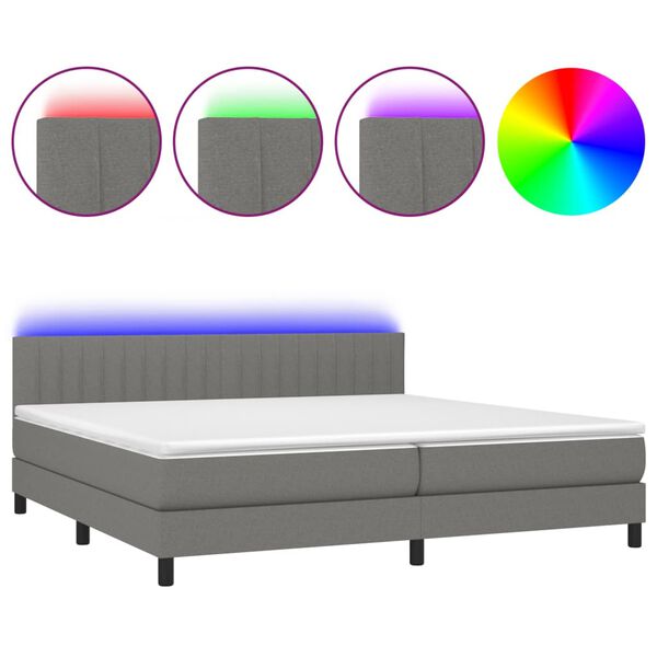 vidaXL Box spring postel s matrac&iacute; a LED tmavě &scaron;ed&aacute; 200x200 cm textil