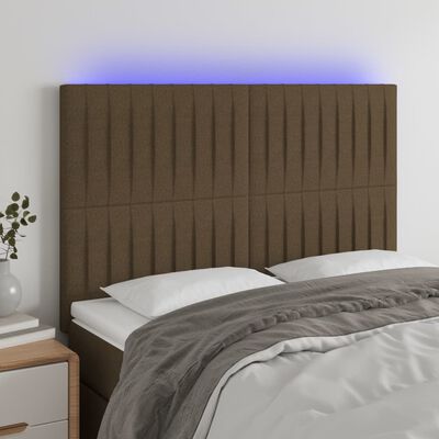 vidaXL Čelo postele s LED tmavě hnědé 144x5x118/128 cm textil