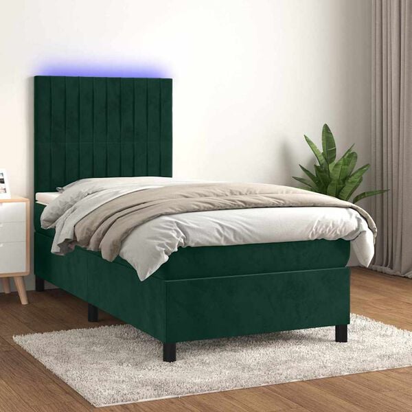 vidaXL Box spring postel s matrac&iacute; a LED tmavě zelen&aacute; 80x200 cm samet